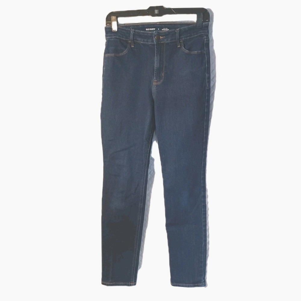 Old Navy High-Rise Straight Jeans Womens 6 Dark Rinse Blue Denim Stretch 90s